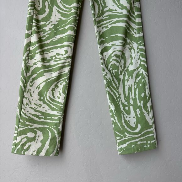 Vatka Vatka Pants Lokum Green & Cream Swirl Printed Straight Leg Trousers Size 4 - Picture 4 of 7